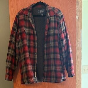 Bass Men's Red and Gray Plaid Shirt Jacket